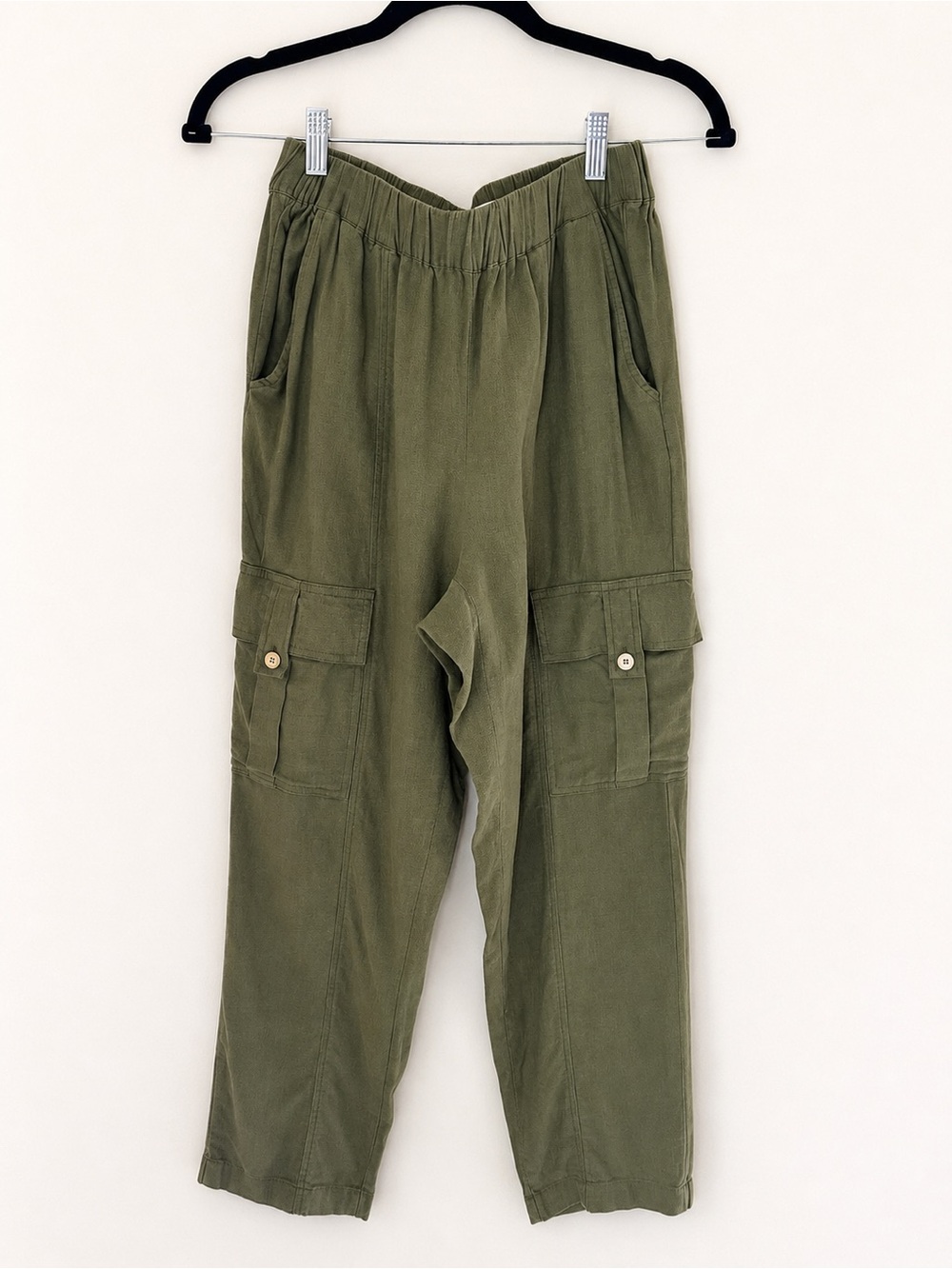 Michael Kors Olive Green Linen Blend Cargo Pants Elastic Waist Size Small